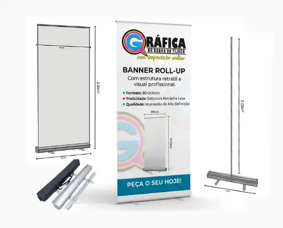 Banner Roll-Up personalizado com estrutura retrátil em alumínio